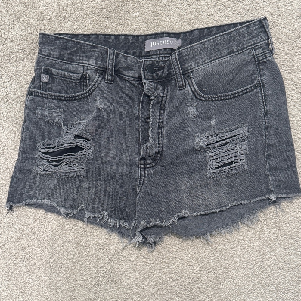 Just USA Charcoal Distressed Denim Shorts